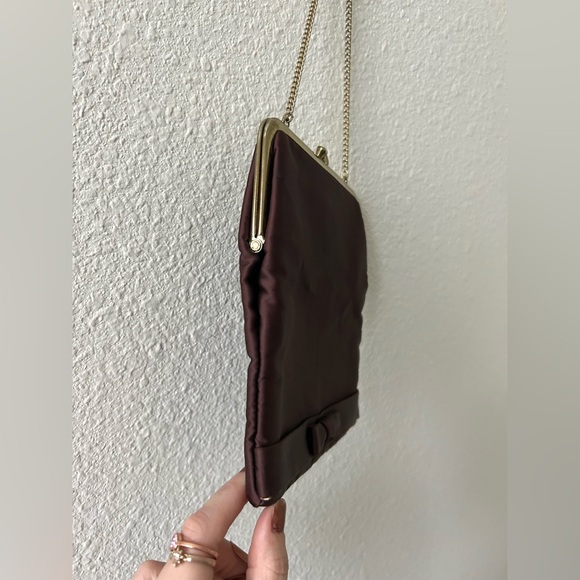 Vintage Unger Burgundy Satin Kiss Lock Clutch w/ Chain Strap - Picture 2 of 9